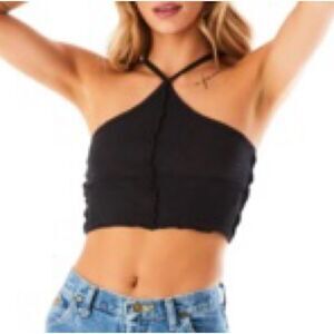 LF EMMA & SAM Black Exposed Stitch Tank Top